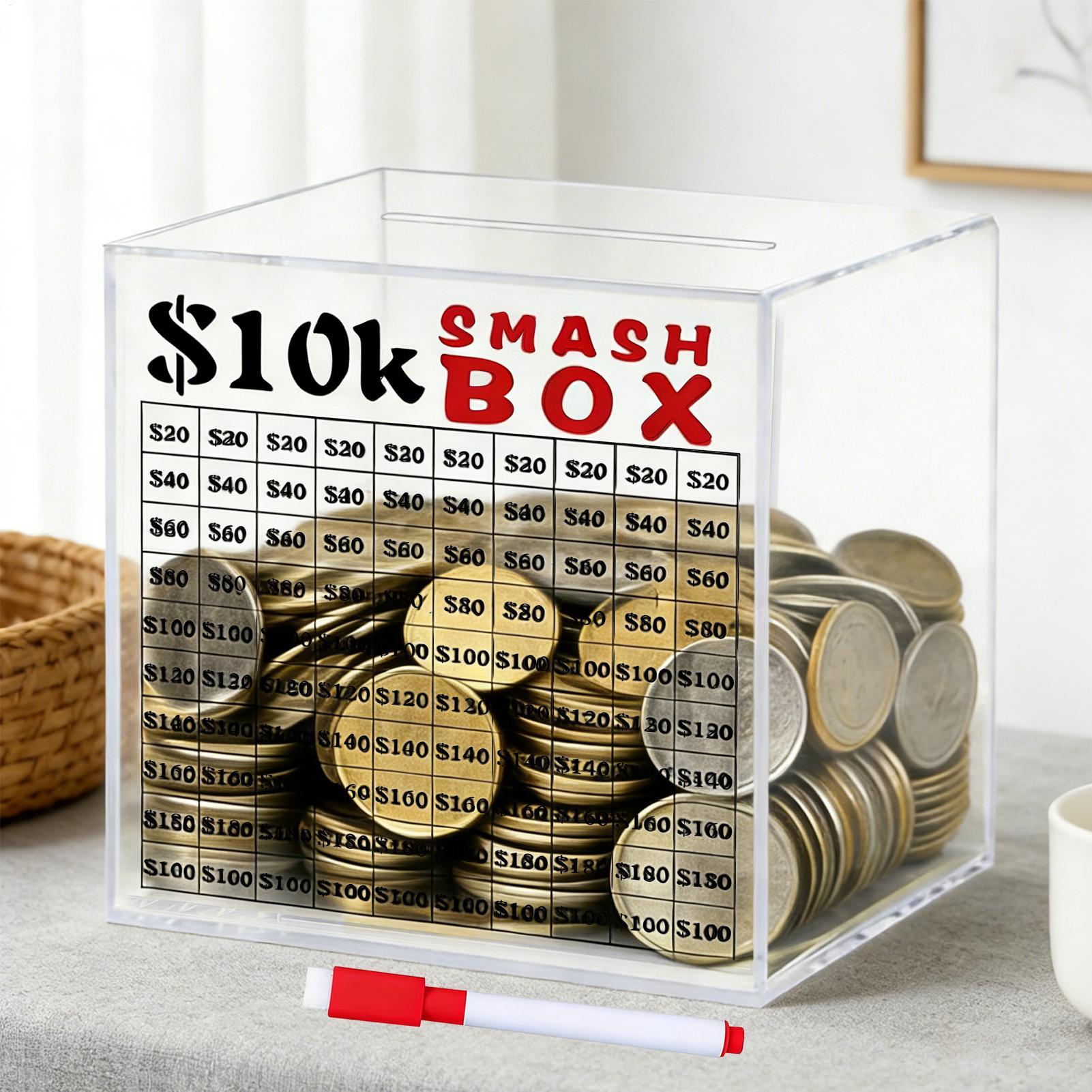 Women Bags Company - 10k Spar-Challenge-Box, unzerbrechliche, transparente Acryl-Sparbox, transparente
